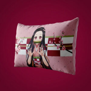 Almohada Pixoes SoftKumo Demon Slayer Nezuko Kamado color rosa con diseño frontal de Nezuko Kamado