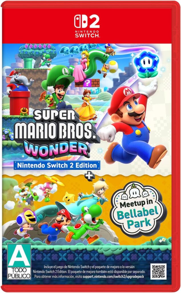 Arte promocional de Super Mario Bros. Wonder Switch 2 Edition con Mario y personajes del Reino Flor