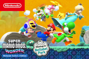 Arte promocional de Super Mario Bros. Wonder Switch 2 Edition con Mario y personajes del Reino Flor